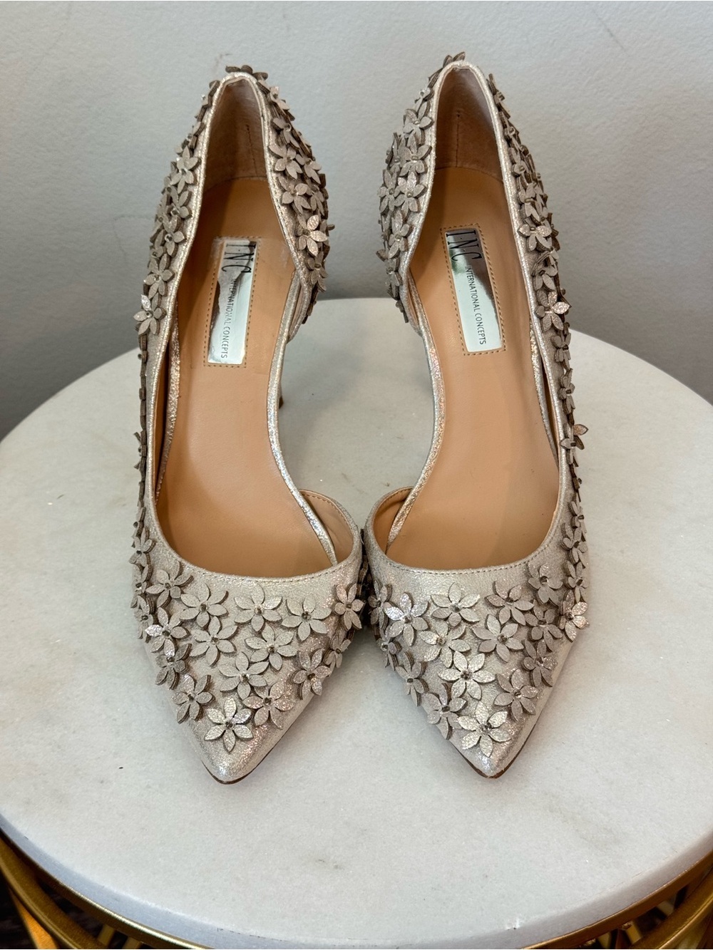 INC International Concepts Silver Floral Appliqué Pointed-Toe Heels - Picture 3 of 16